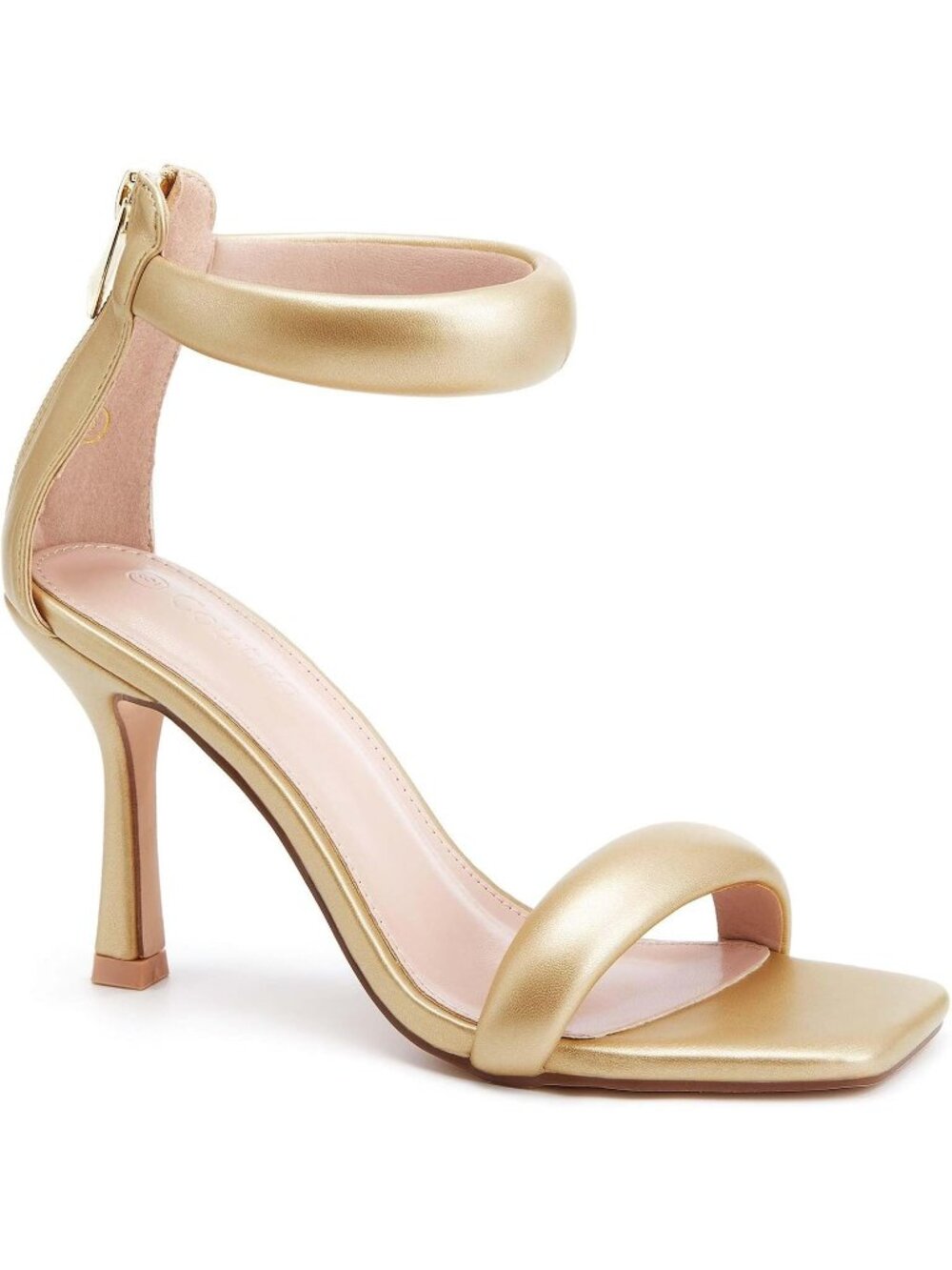 Women's Gold One Strap Sandals Square Toe Stiletto Heels Casual Summer Shoes